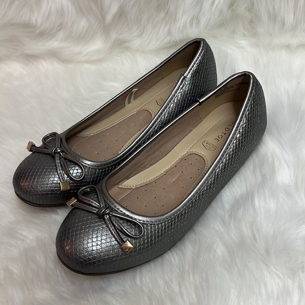 Gold‎ Toe Ballet Graphite Snake Embossed Ballet Flats Size 8.5W BIN 15
